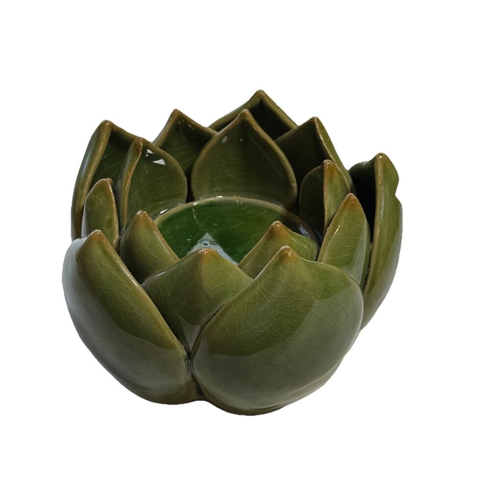 Vintage Arhaus Art Pottery Green Lotus Artichoke Centerpiece Candle Holder Decor - Picture 3 of 6